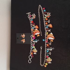 Whimsical Beachy Tropical Charm Necklace, Bracelet & Earring Set